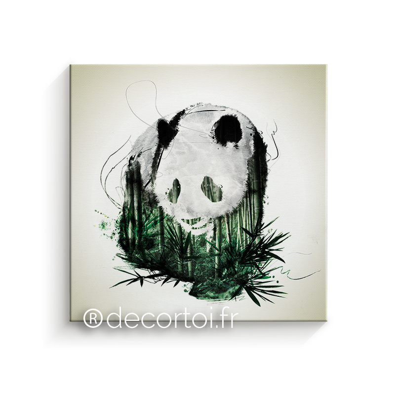 Adorable petit panda mange Bambou toile déco art pression 